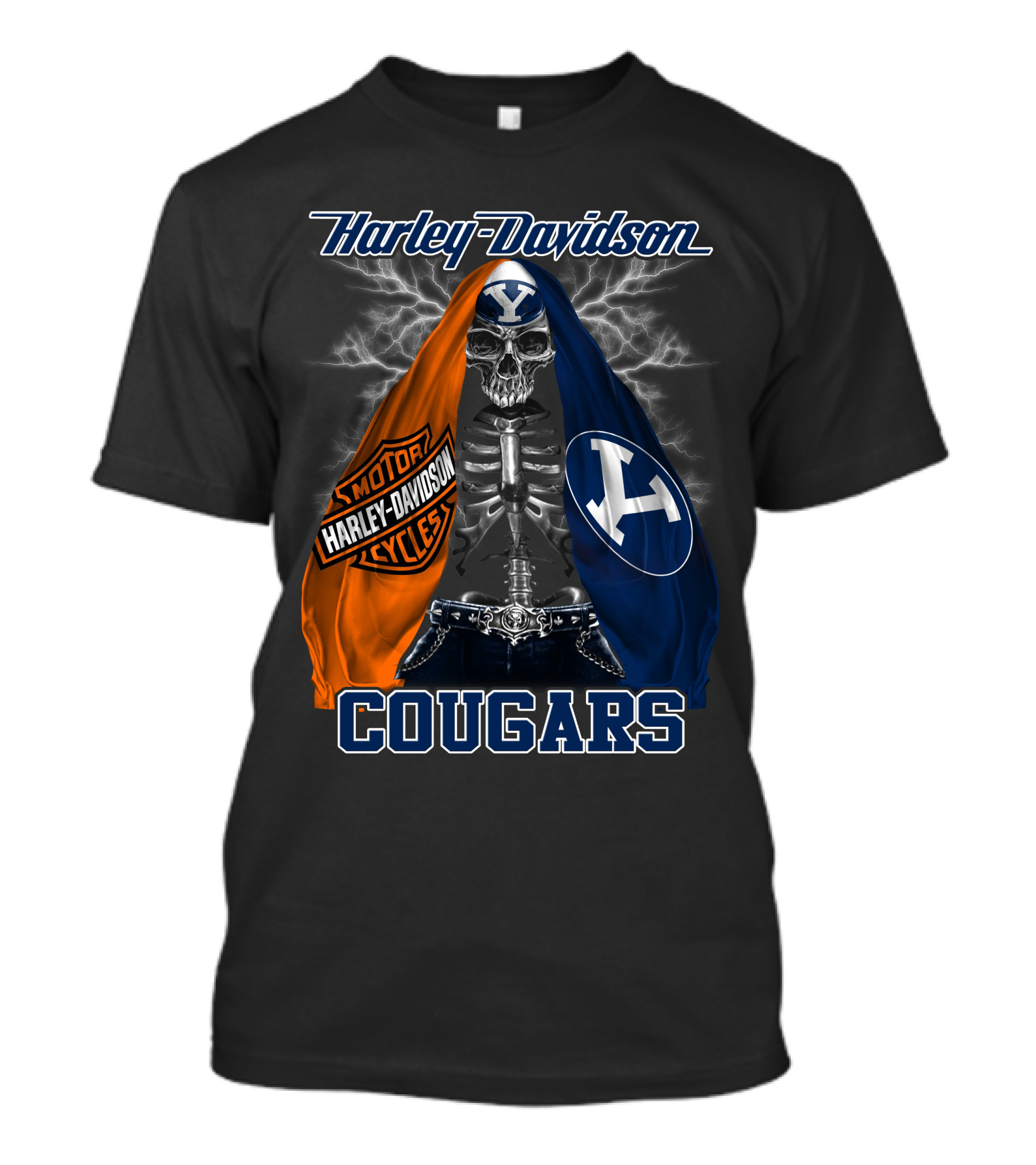 Harley Davidson Byu Cougars Skeleton Motorcycles T-Shirt