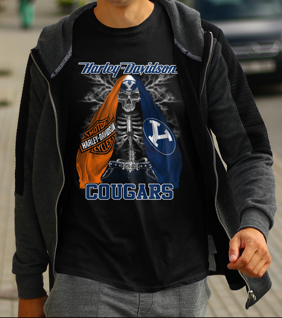 Harley Davidson Byu Cougars Skeleton Motorcycles T-Shirt