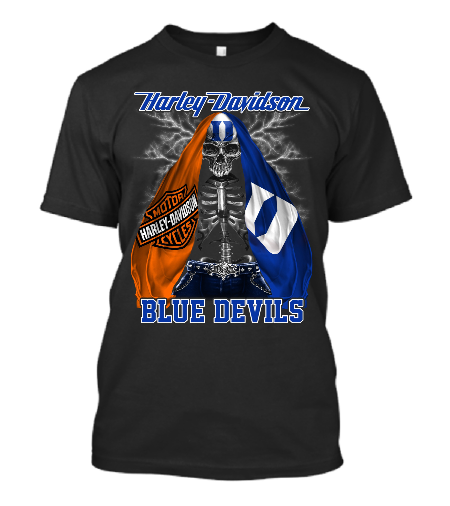 Harley Davidson Blue Devils Skeleton With Motor Cycles And Iconic Scarf T-Shirt
