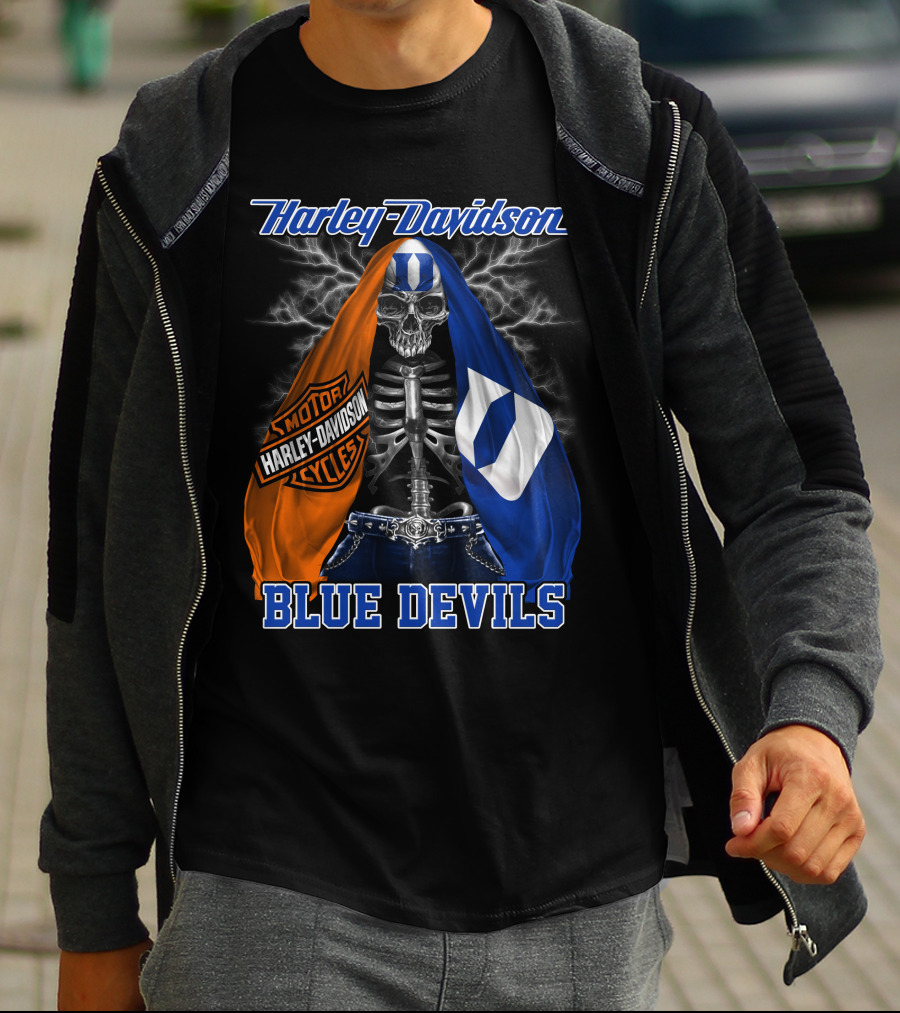 Harley Davidson Blue Devils Skeleton With Motor Cycles And Iconic Scarf T-Shirt
