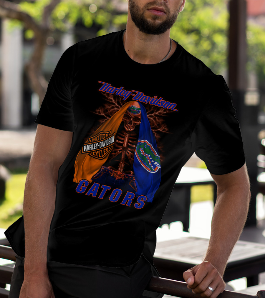 Harley Davidson Motorcycles Florida Gators Skull And Lightning T-Shirt