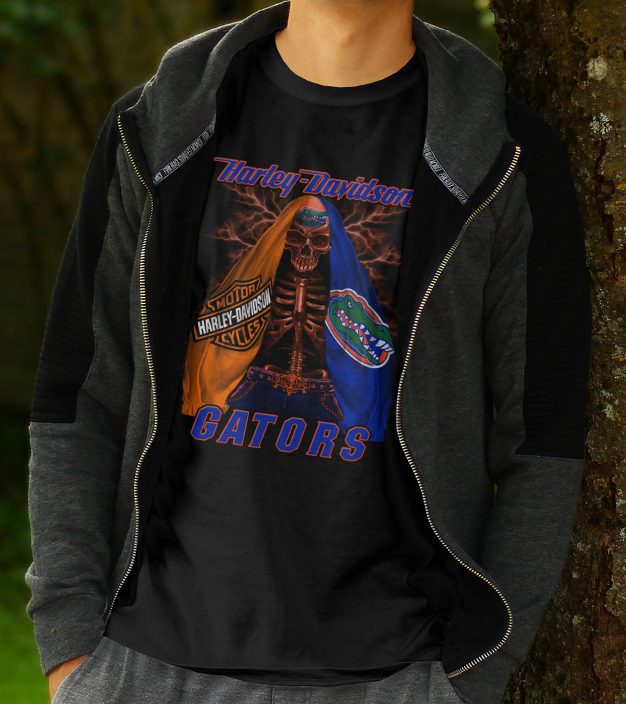 Harley Davidson Motorcycles Florida Gators Skull And Lightning T-Shirt