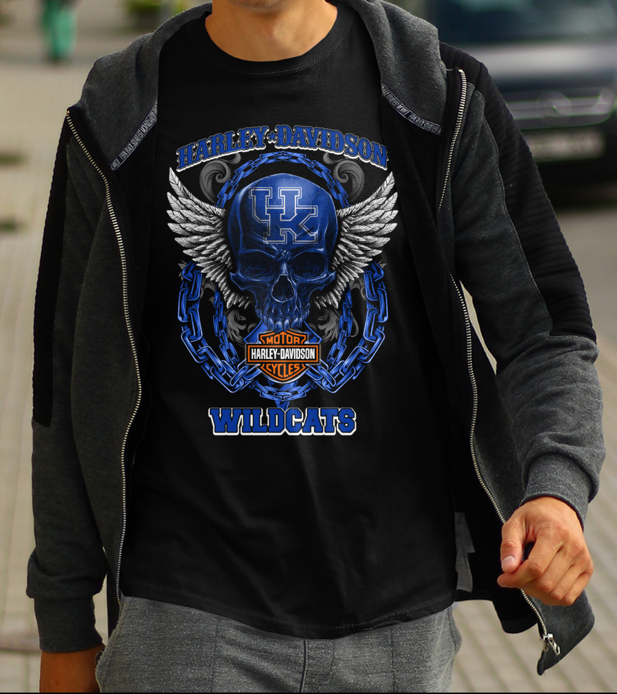 Harley Davidson Kentucky Wildcats Skull Winged Motor Cycles T-Shirt