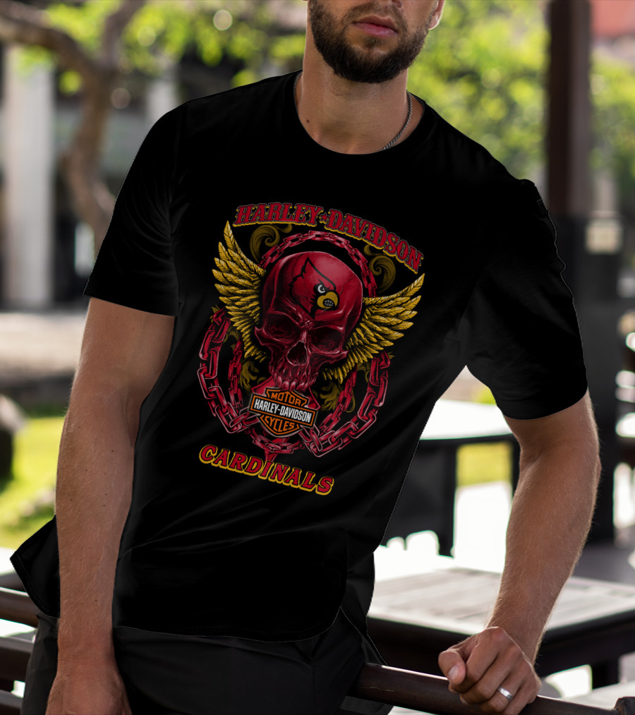 Harley Davidson Louisville Cardinals Skull Wings T-Shirt