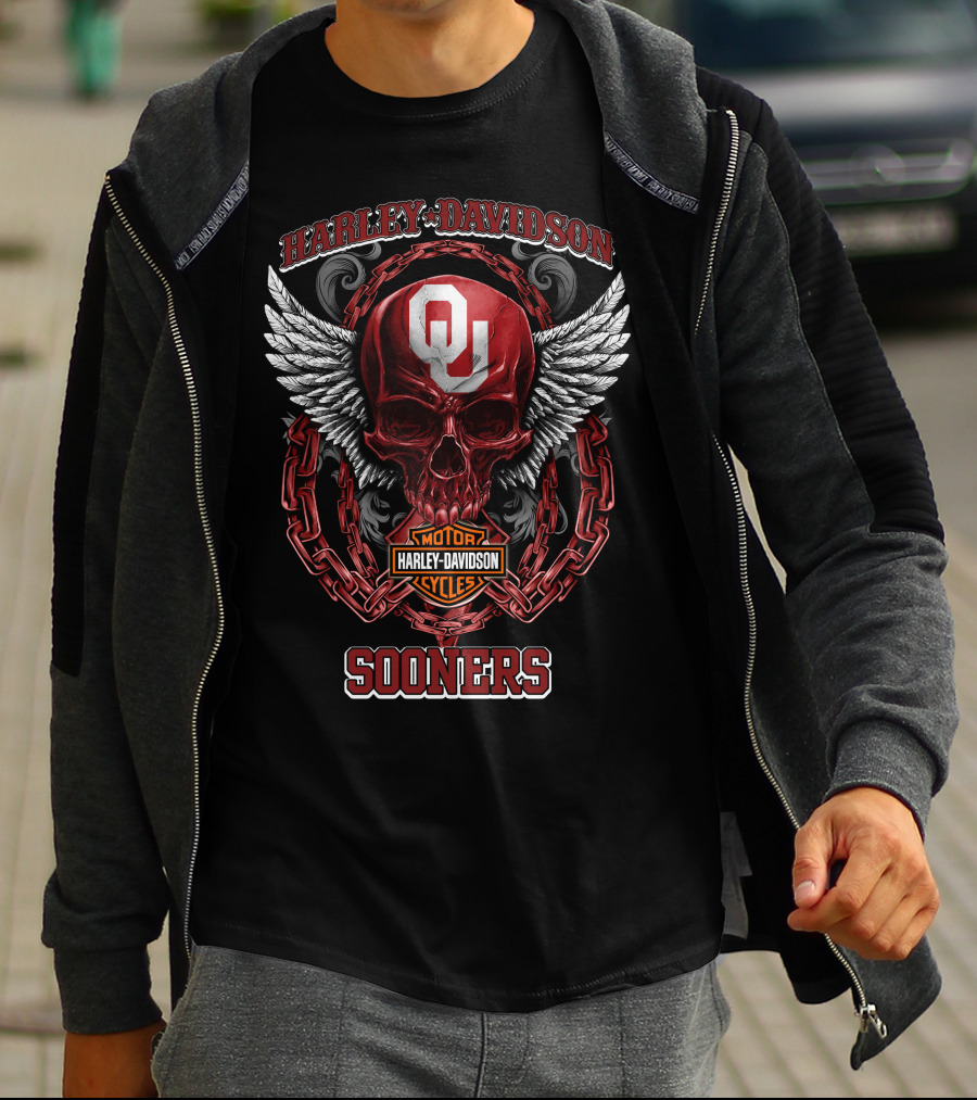 Harley Davidson Oklahoma Sooners Skull And Chains T-Shirt