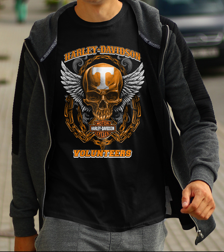 Harley Davidson Tennessee Volunteers Motorcycles Skull Wings Chains T-Shirt