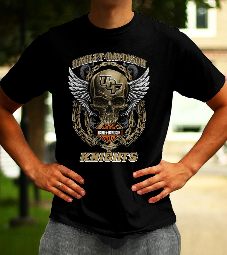 Harley Davidson Ucf Knights Motorcycles Skull Wings Chain T-Shirt