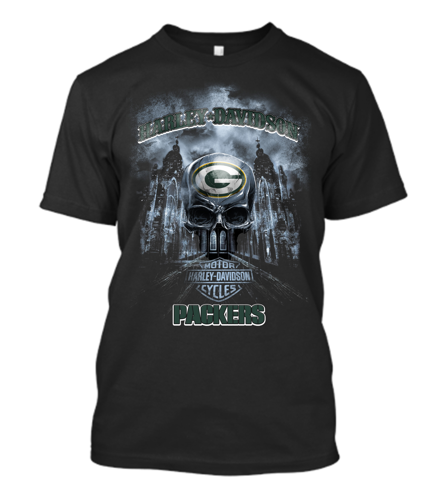 Harley Davidson Green Bay Packers Skull Art T-Shirt