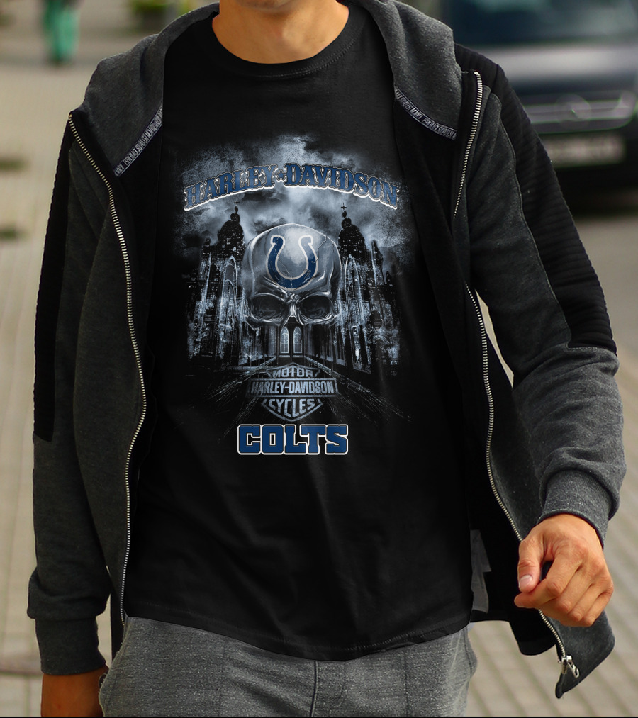 Harley Davidson Motor Cycles Indianapolis Colts Skull T-Shirt