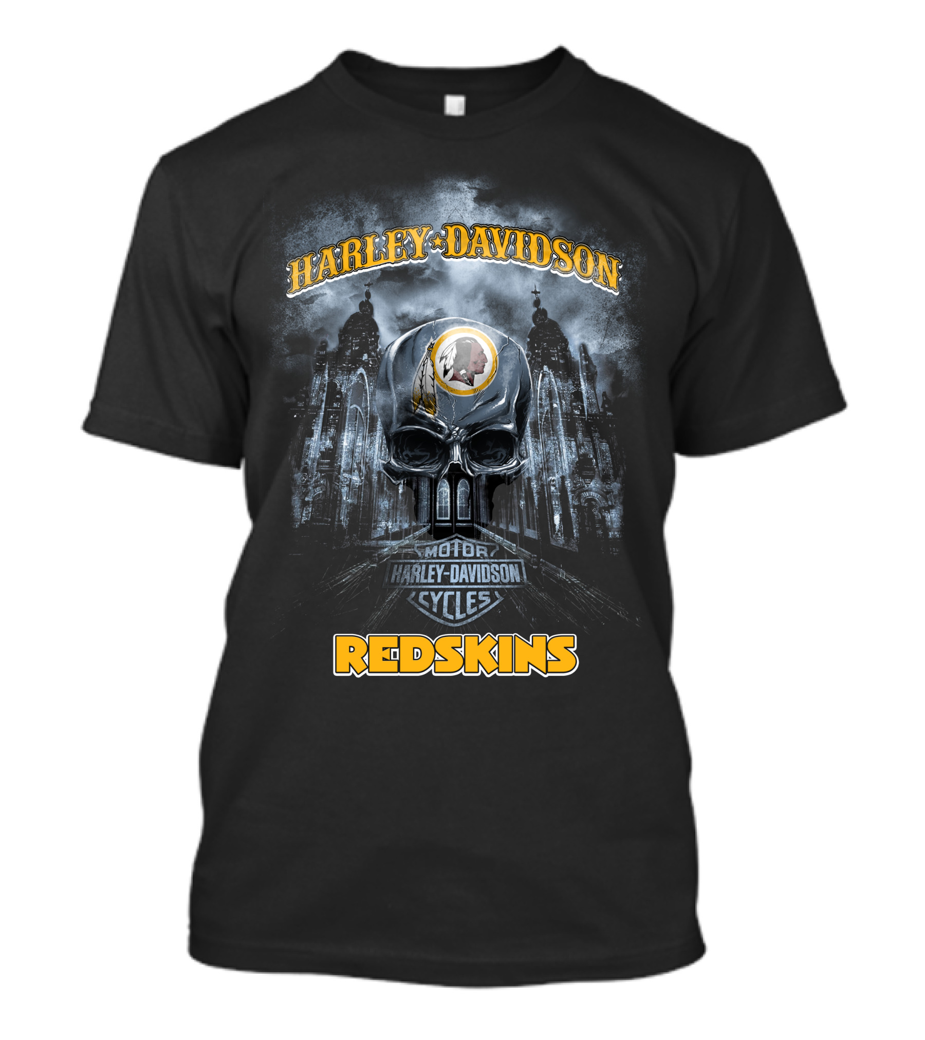 Harley Davidson Motor Cycles Redskins Skull Nfl Washington T-Shirt