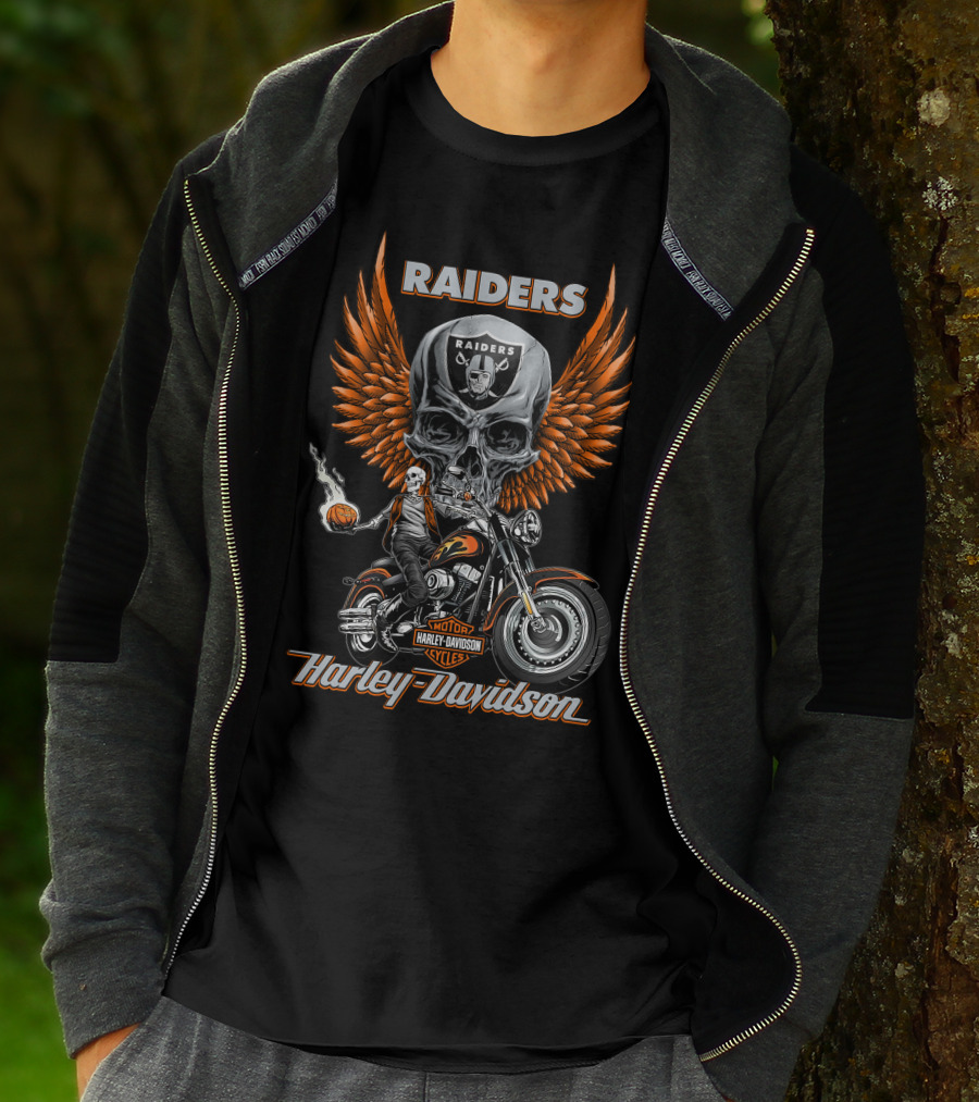 Raiders Harley Davidson Motorcycles Skull Wings Nfl Las Vegas T-Shirt