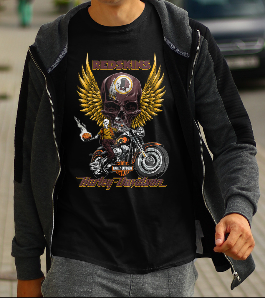 Redskins Harley Davidson Motorcycles Skulls And Wings T-Shirt