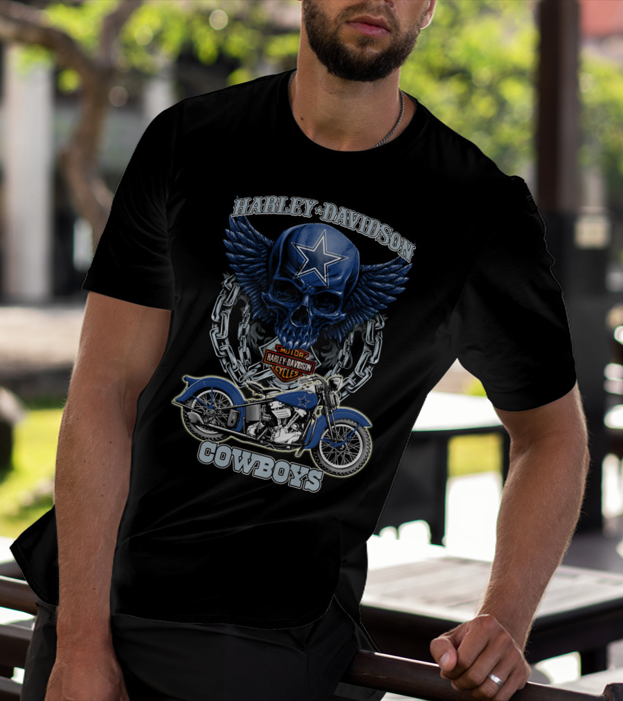 Harley Davidson Cowboys Nfl Dallas Cowboys Motorcycle Skull T-Shirt