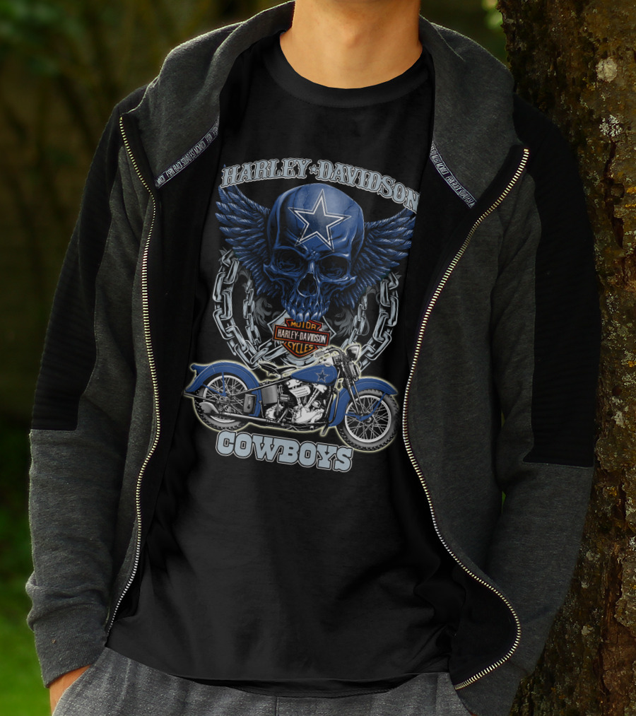 Harley Davidson Cowboys Nfl Dallas Cowboys Motorcycle Skull T-Shirt