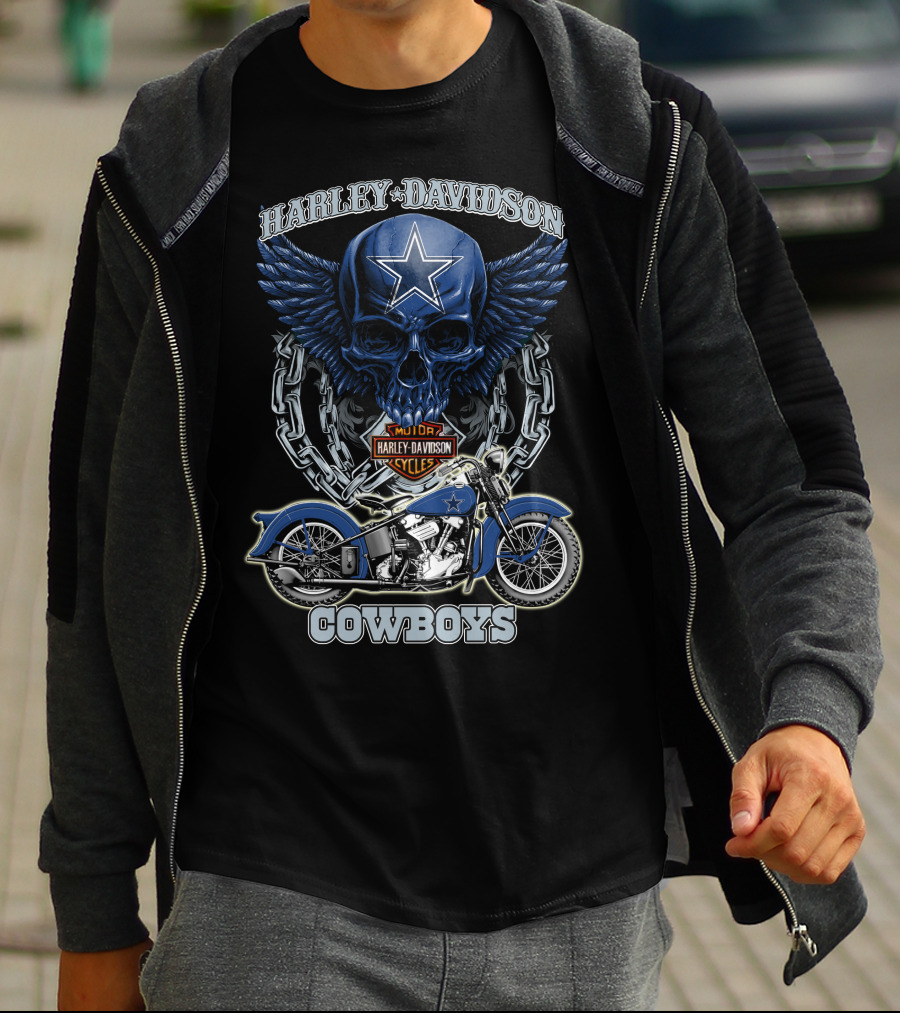 Harley Davidson Cowboys Nfl Dallas Cowboys Motorcycle Skull T-Shirt