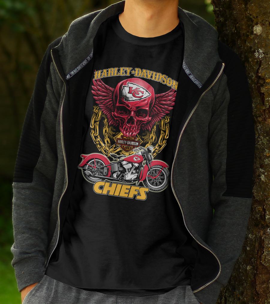 Harley Davidson Motor Cycles Skull Kc Chiefs T-Shirt