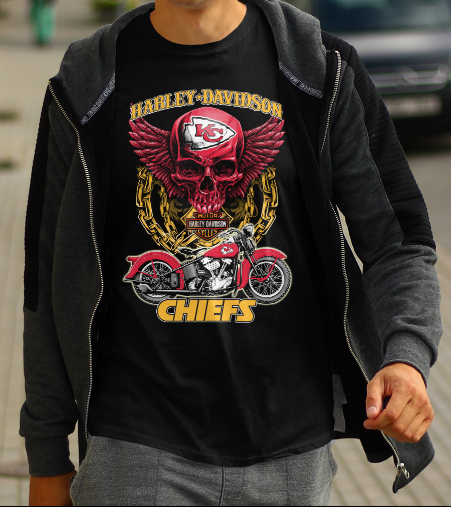 Harley Davidson Motor Cycles Skull Kc Chiefs T-Shirt