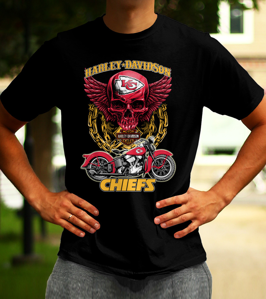 Harley Davidson Motor Cycles Skull Kc Chiefs T-Shirt