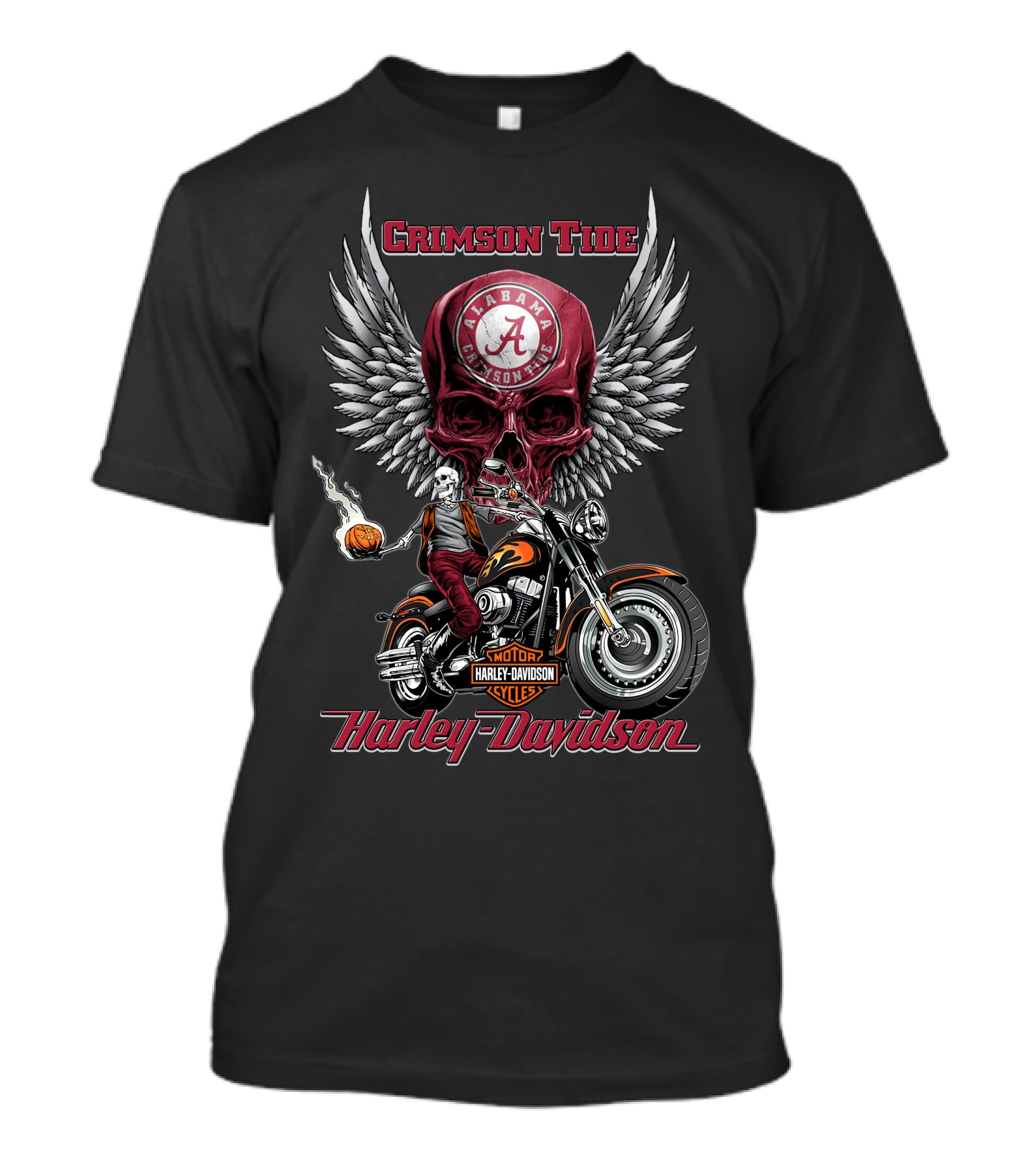 Crimson Tide Alabama Harley Davidson Motorcycles Ncaa Skull Wings T-Shirt