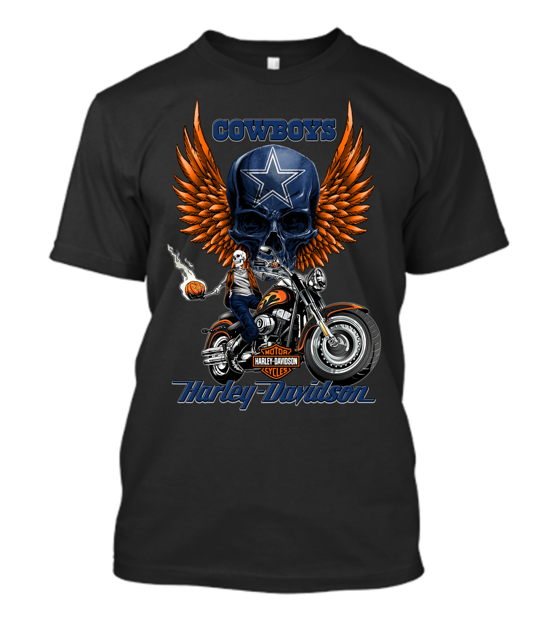 Cowboys Harley Davidson Motor Cycles Skull Star Wings T-Shirt