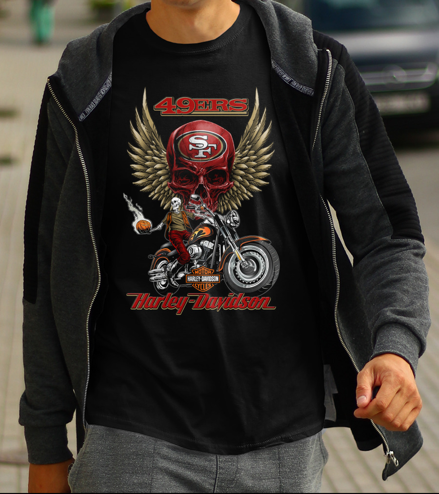 49ers San Francisco Harley Davidson Skull Motorcycle Wings Nfl T-Shirt