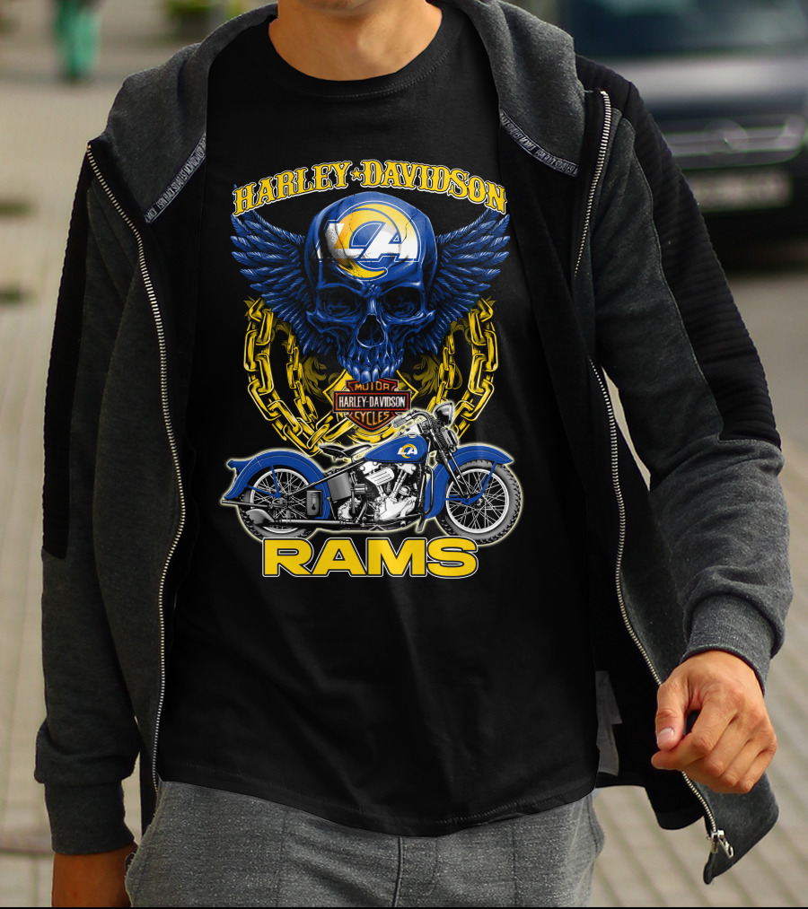 Harley Davidson Los Angeles Rams Nfl Motorcycle Skull T-Shirt