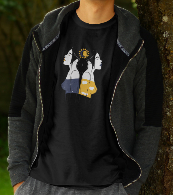 Sun And Moon Twin Different Girls Celestial Balance T-Shirt