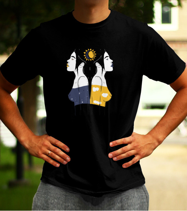 Sun And Moon Twin Different Girls Celestial Balance T-Shirt