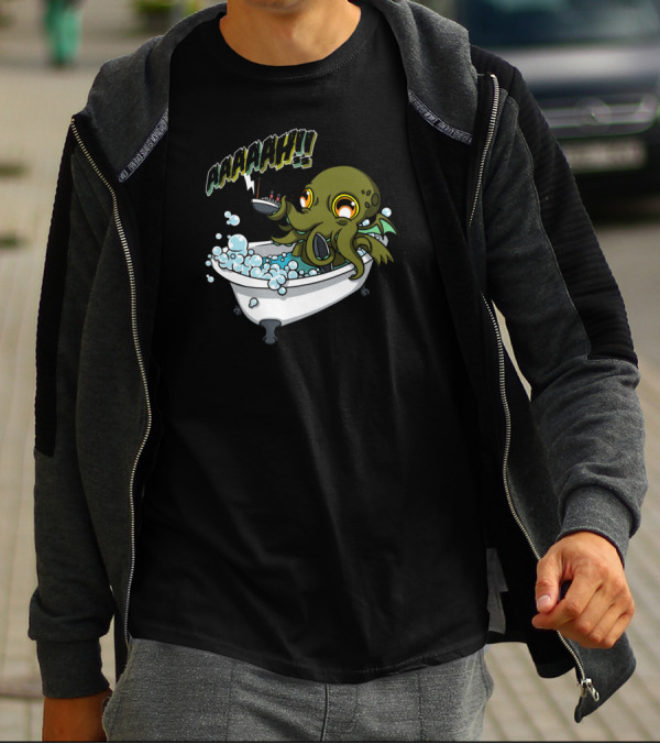 Bathulhu Cthulhu Bathtub Monster With Rubber Duck And 'AAAARRHH' Scream T-Shirt