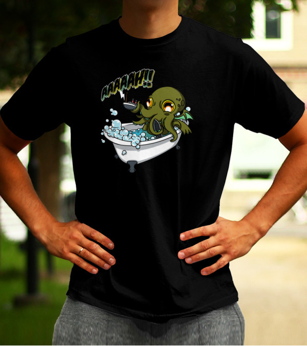 Bathulhu Cthulhu Bathtub Monster With Rubber Duck And 'AAAARRHH' Scream T-Shirt