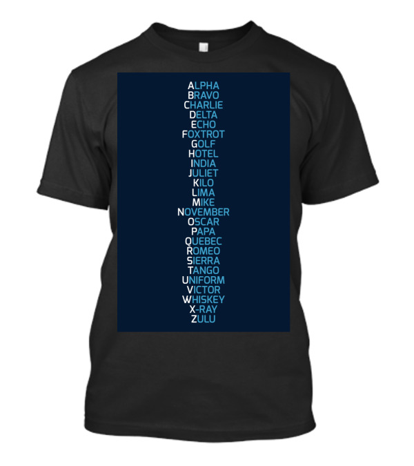 Phonetic Alphabet Chart Alpha Bravo Charlie Delta Echo Foxtrot Navy Blue T-Shirt