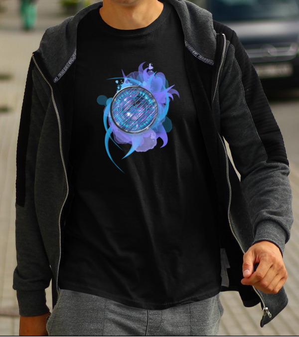 Mystic Arcane Circle With Blue Geometric Pattern And Symbols T-Shirt