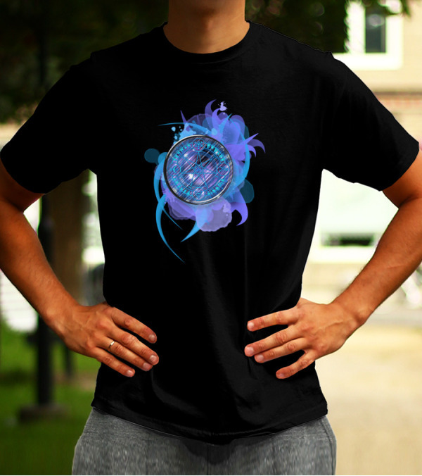 Mystic Arcane Circle With Blue Geometric Pattern And Symbols T-Shirt