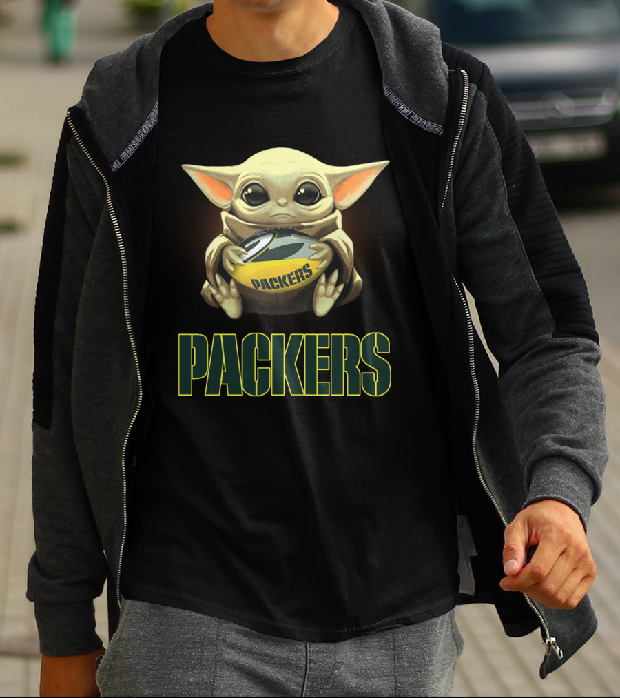 Yoda Baby Packers Holding Green Bay Football T-Shirt