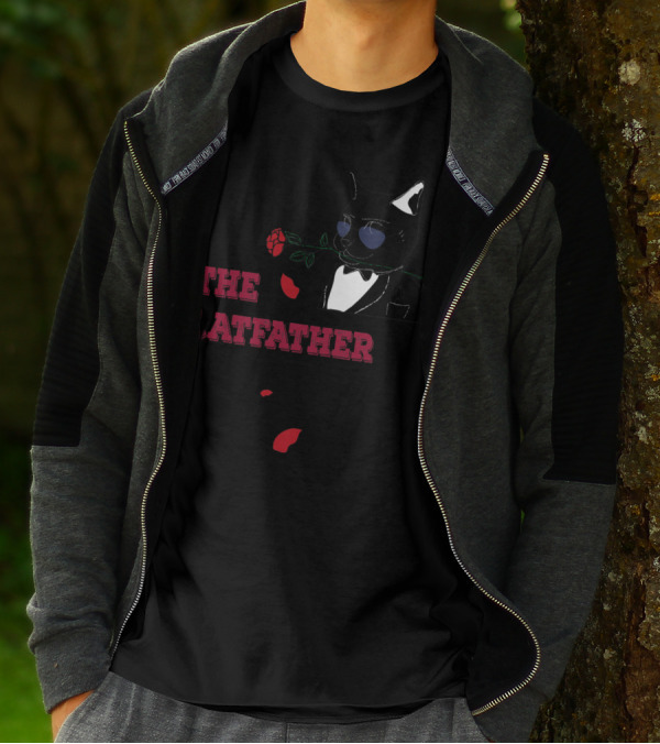 The Catfather Funny Cat People Dark Tuxedo Rose Mafia T-Shirt