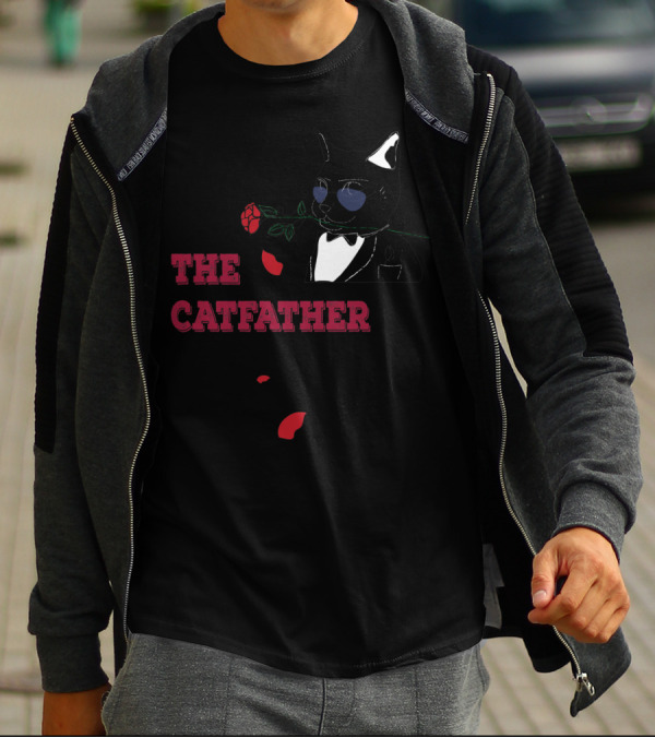 The Catfather Funny Cat People Dark Tuxedo Rose Mafia T-Shirt