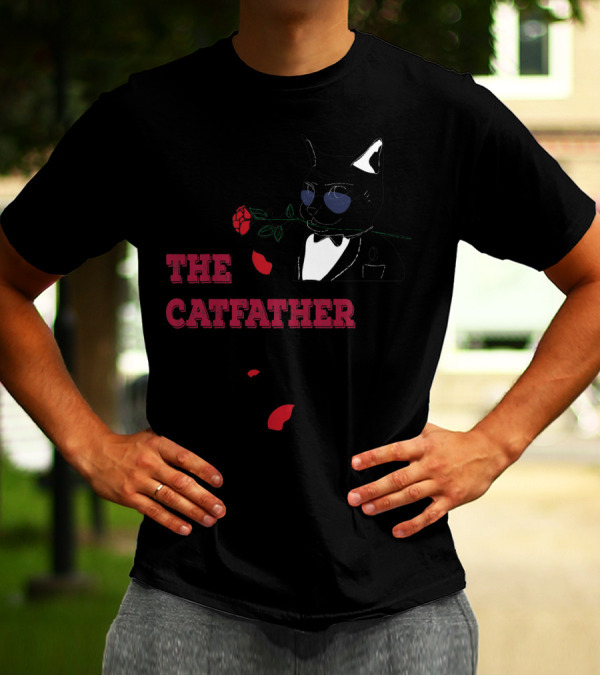 The Catfather Funny Cat People Dark Tuxedo Rose Mafia T-Shirt