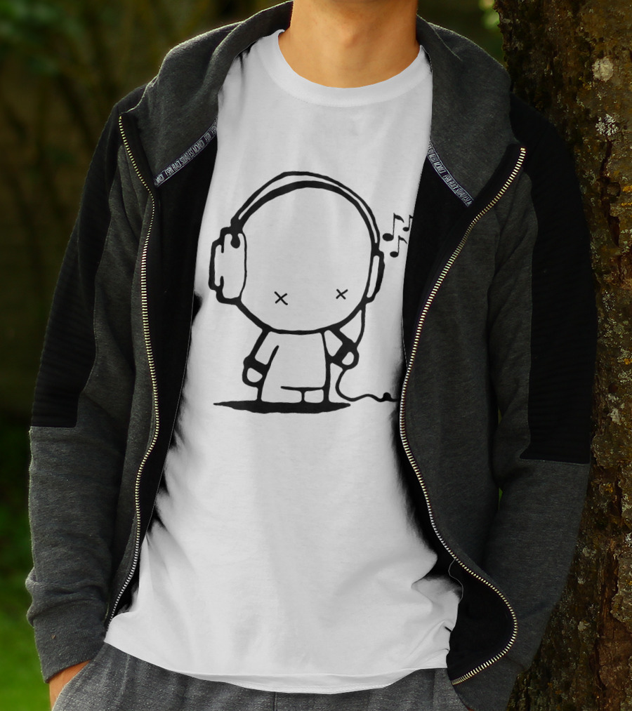 Music Man Headphones Cartoon With Musical Notes T-Shirt