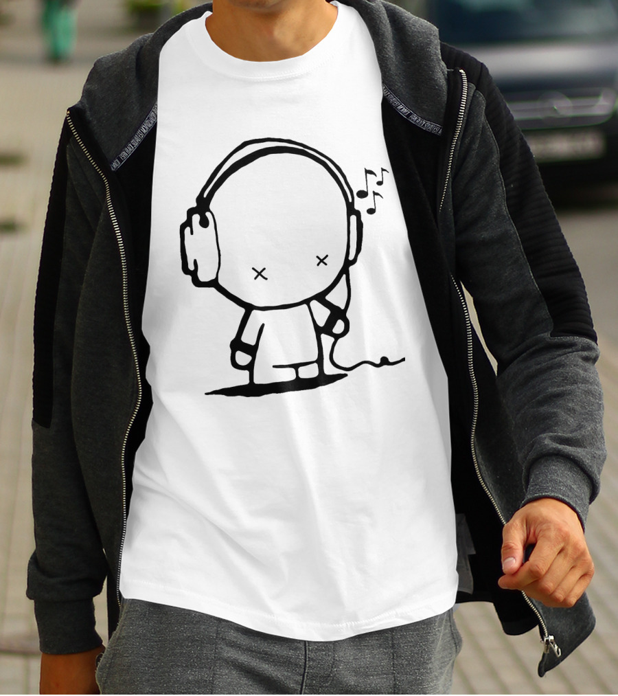 Music Man Headphones Cartoon With Musical Notes T-Shirt