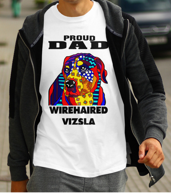 Proud Dad Of Wirehaired Vizsla Colorful Geometric Dog T-Shirt