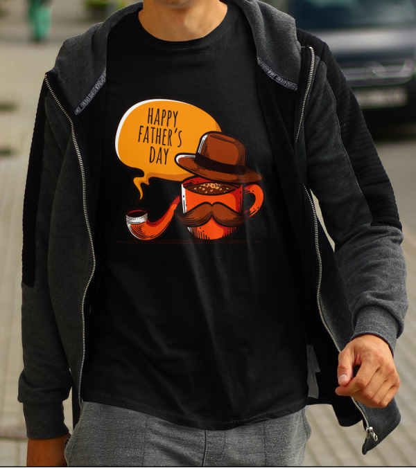 Happy Father's Day Coffee Cup With Hat And Mustache T-Shirt
