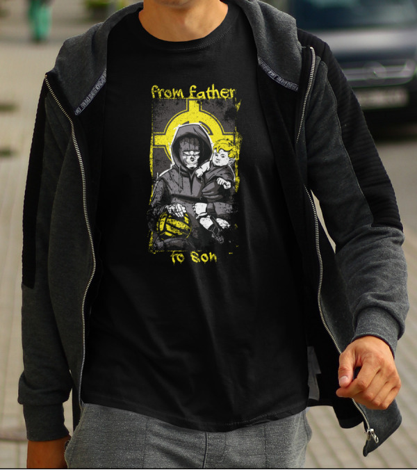 From Father To Son Yellow Cross Hoodie And Child With Soccer Ball T-Shirt