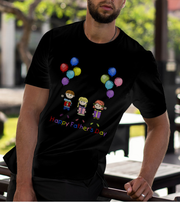 Happy Father's Day Colorful Balloons With Kids Drawing T-Shirt