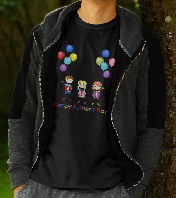 Happy Father's Day Colorful Balloons With Kids Drawing T-Shirt