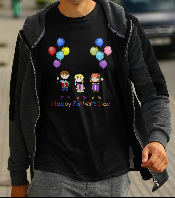 Happy Father's Day Colorful Balloons With Kids Drawing T-Shirt
