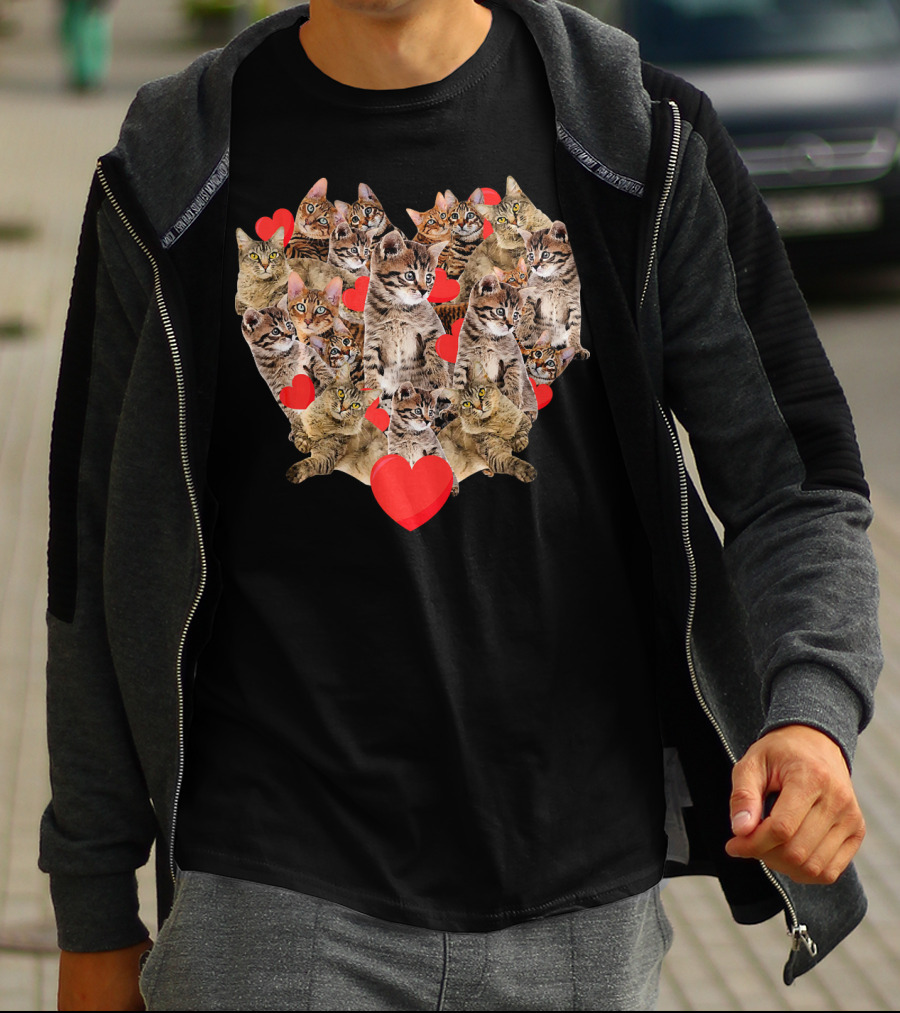 Cats Heart Collage With Red Hearts T-Shirt