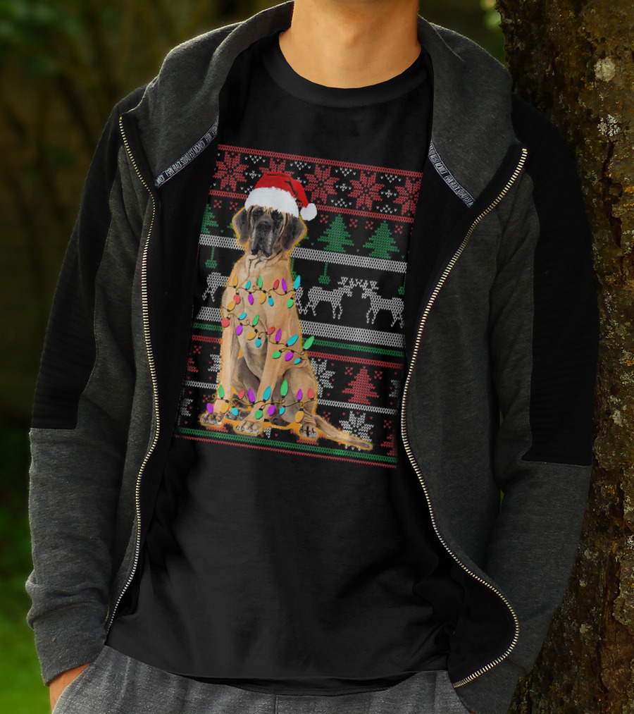 Christmas Dog Santa Hat Lights Ugly T-Shirt