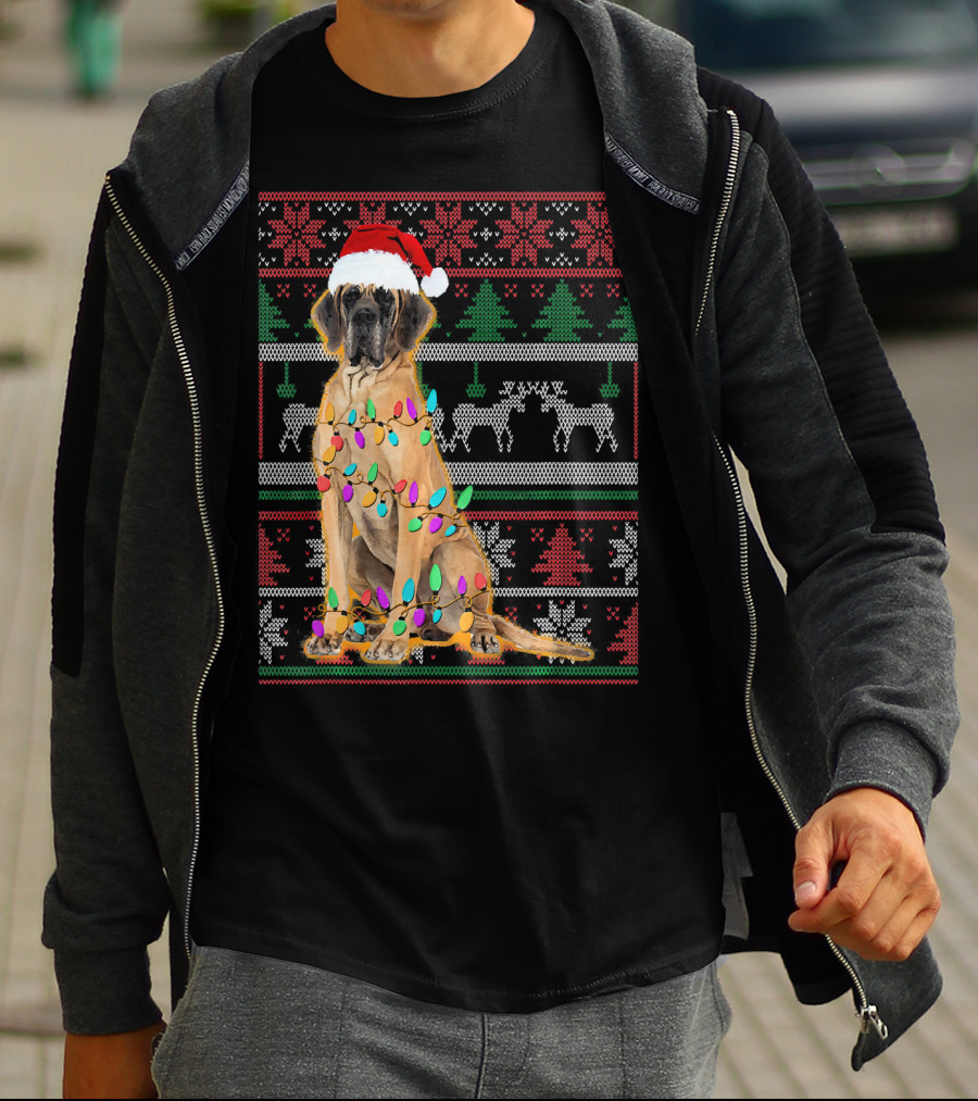 Christmas Dog Santa Hat Lights Ugly T-Shirt