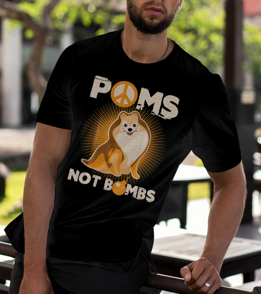 Poms Not Bombs Peace Symbol Cute Dog T-Shirt