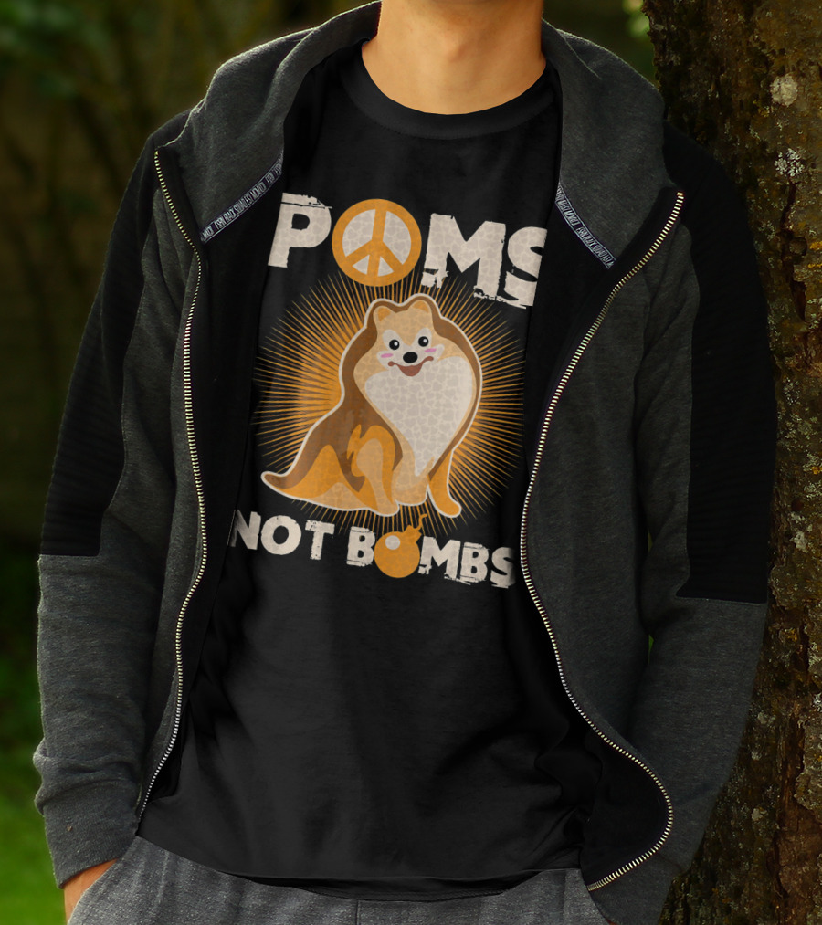 Poms Not Bombs Peace Symbol Cute Dog T-Shirt